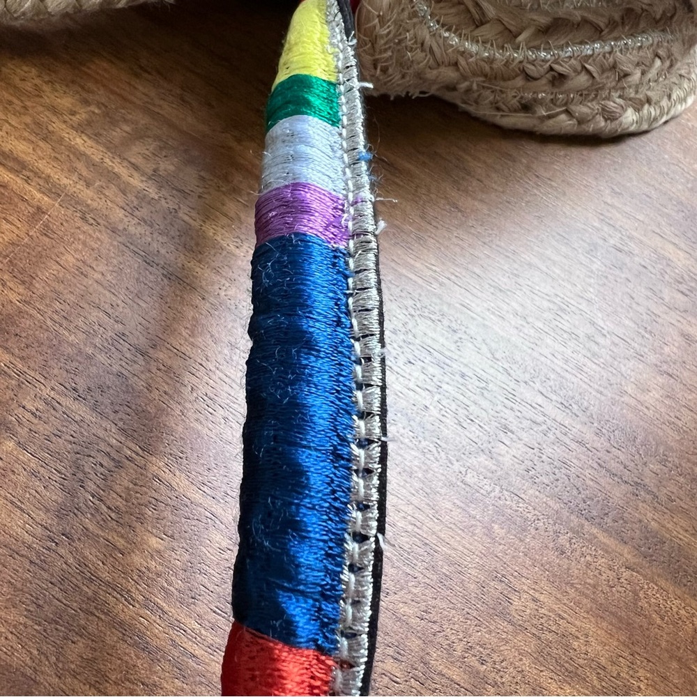 Sam Edelman Metallic Round Jute Shoulder Bag Rainbow Strap - Picture 10 of 15